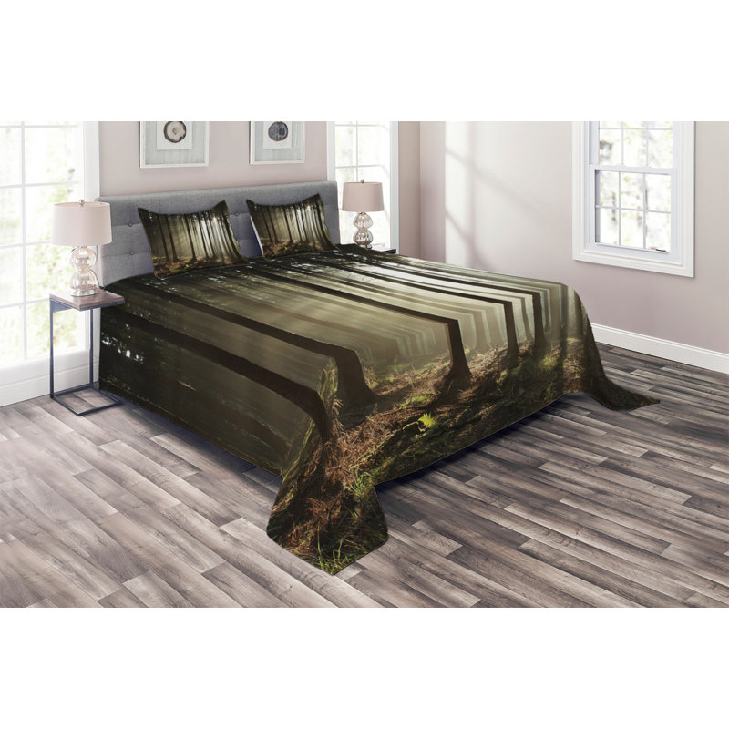 Forest Rustic Polyester Coverlet, King Bedspread + 2 Shams