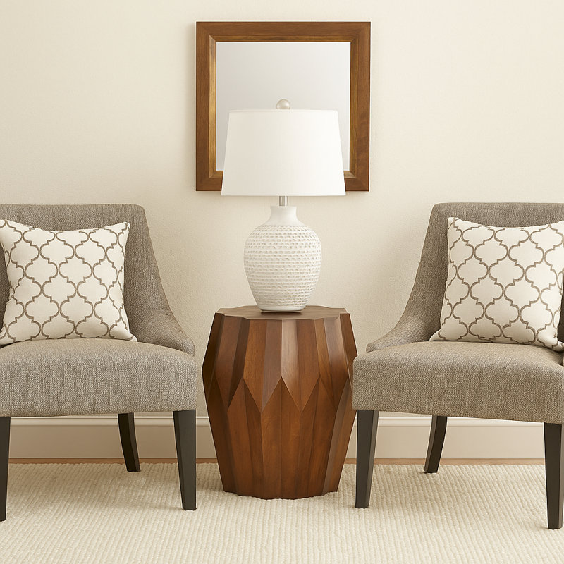 Azevedo Solid Wood Drum End Table, Deep Brown