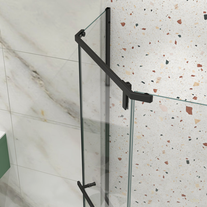 Porte de douche pivotante, avec verre trempé 1/4 po, cabine de douche néo-angle sans cadre 34,75 po x 72 po, Noir mat