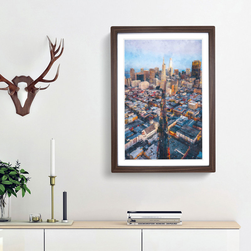 Downtown San Francisco - Picture Frame Painting Print, 63cm H x 45cm W x 2cm D, Walnut Framed