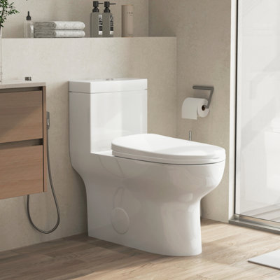 Sinber 28" One Piece Modern Design Bathroom Toilet with Cotton White Finish and Dual Flush