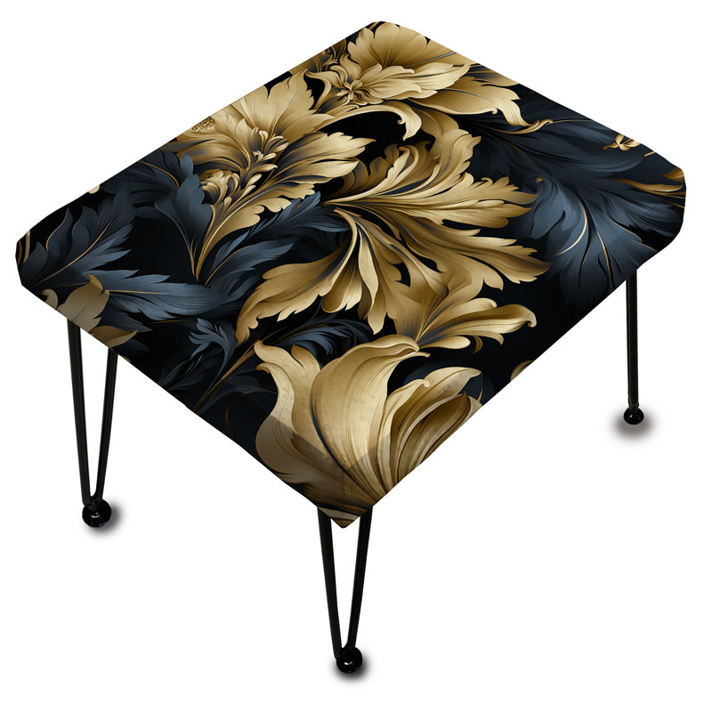 Dark Blue And Golden Gilded Damask Glamour II - Damask Rectangle Ottoman