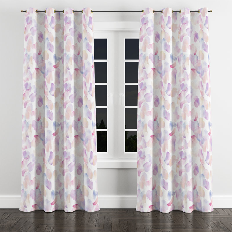 Floral Room Darkening Curtains - Purple Dream Petals Grommet Curtain - 1 Panel, Gold Grommets, 52" W x 95" L