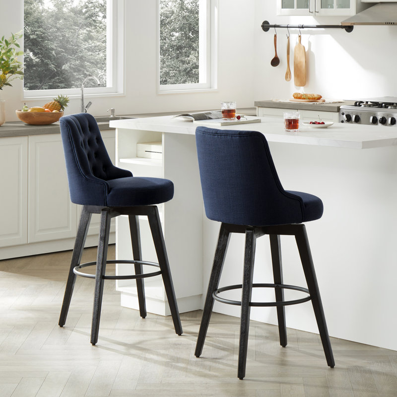 Arjean Swivel Upholstered Counter Stool, Insignia Blue, Bar Stool (30" Seat Height)