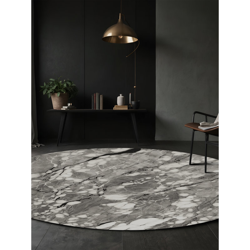 Tapis noir soyeux et moelleux, Rond 3 pi