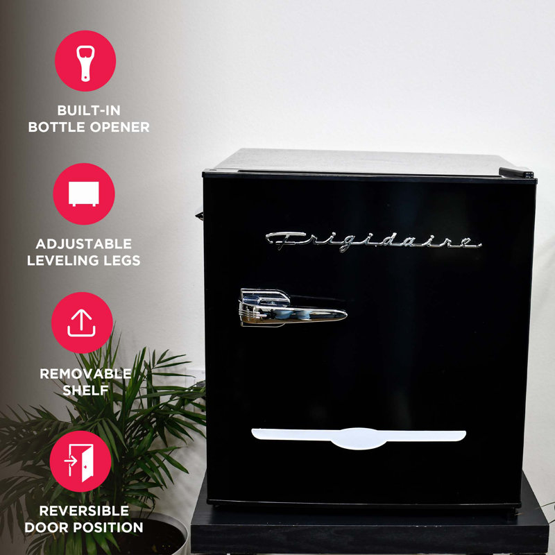 Frigidaire 1.6 Cu. Ft. Retro Compact Fridge with Chiller, Countertop Fridge with Built-In Bottle Opener, Black