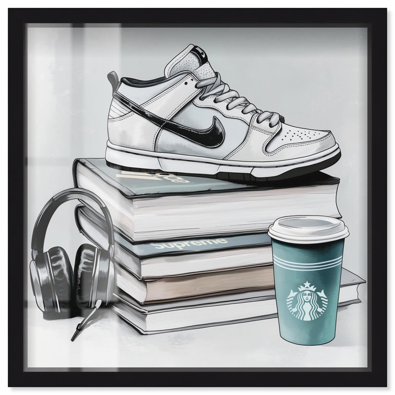 «The Absolute Essentials Shadowbox Print Sneaker» par Art Remedy, H 13 po x l 13 po, Noir