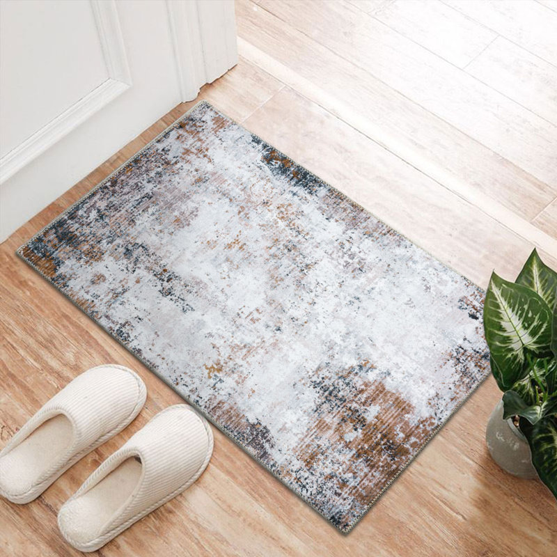 KATINE Modern Abstract Machine Washable Area Rug Brown Silver/Ivory, Rectangle 2' x 3'