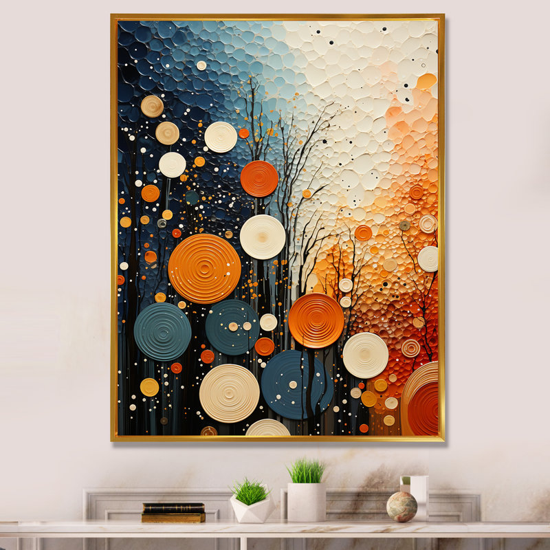 " Colorful Mid Century Dynamic Duality IV ", 40" H x 30" W x 1.5" D, Gold Floater Frame