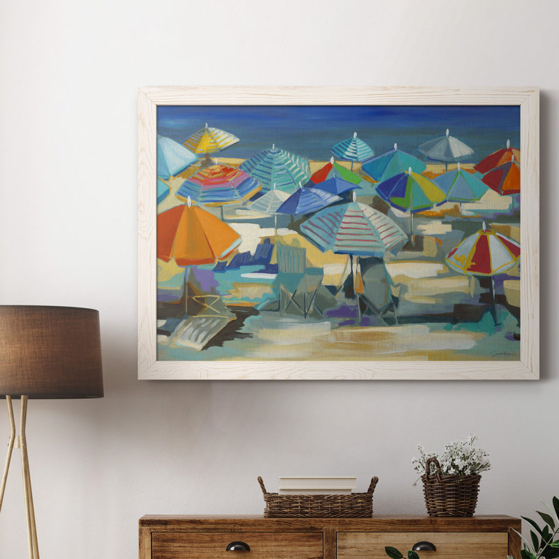 Plage, Bingo - Reproduction d'art sur toile encadrée, Cadre blanc, H 31 po x l 44 po x P 1 po