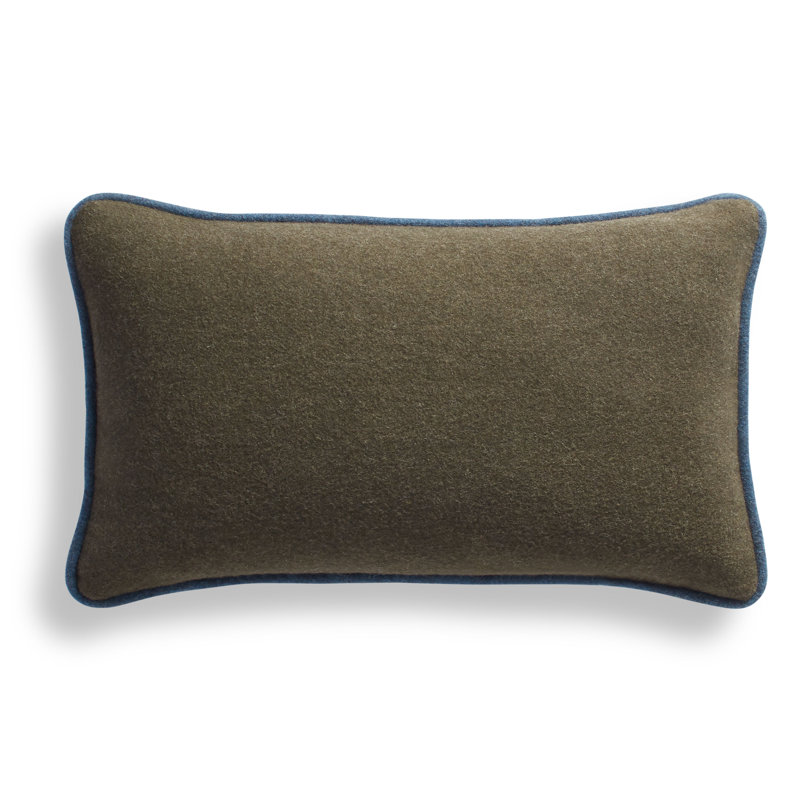 Duck Duck Wool Throw Pillow, Vesper Olive/Light Gray/Marine Blue Piping, Square, 20" x 20"