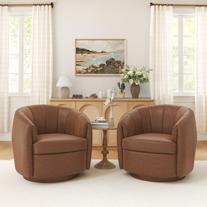 Fauteuil demi-tonneau pivotant en cuir Seraphina, Brun