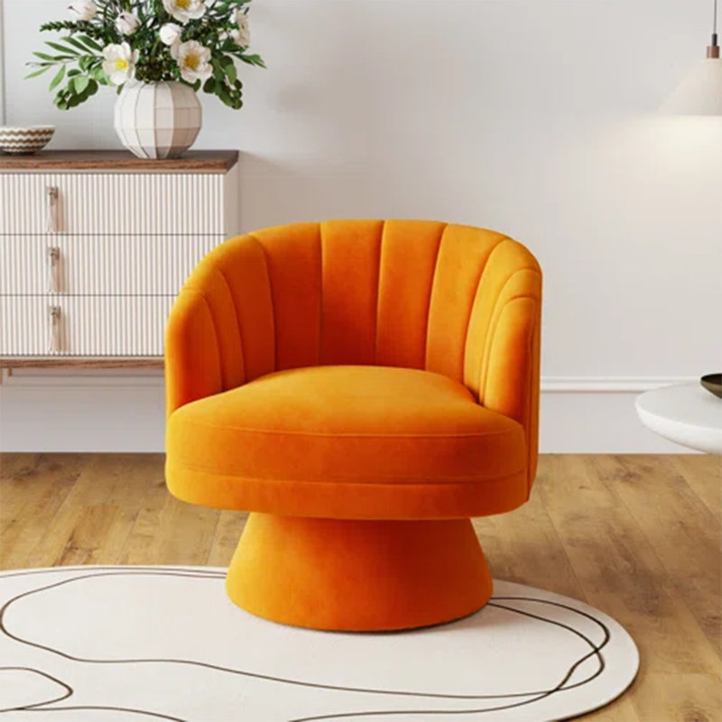 Fauteuil demi-tonneau pivotant en velours Murrow, Orange