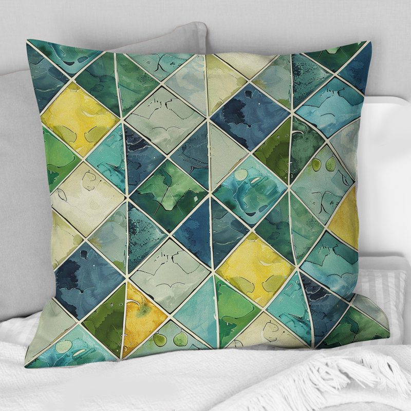 Coussin bleu et vert Modern Geo III, H 18 po x l 18 po