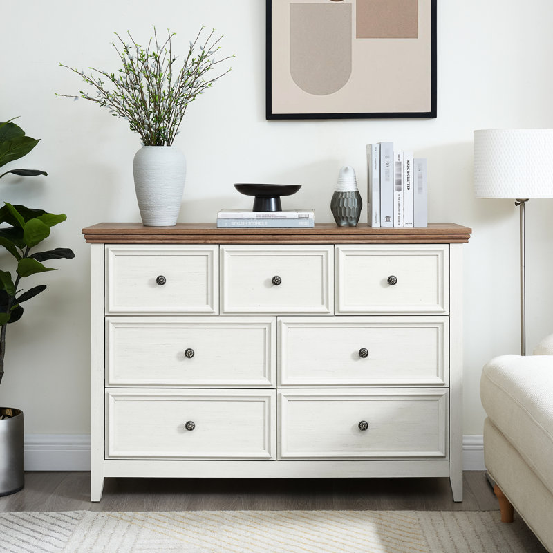 Commode 7 tiroirs Beige - Optimisez l'organisation de votre salon avec commode de rangement spacieuse à 7 tiroirs pour accessoires