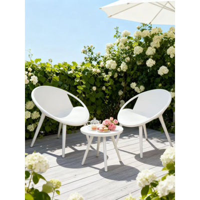 3 Pieces Bistro Set Outdoor with Stackable Garden Chairs All Weather PP Chair and Table Sets for Deck Balcony Poolside (White)