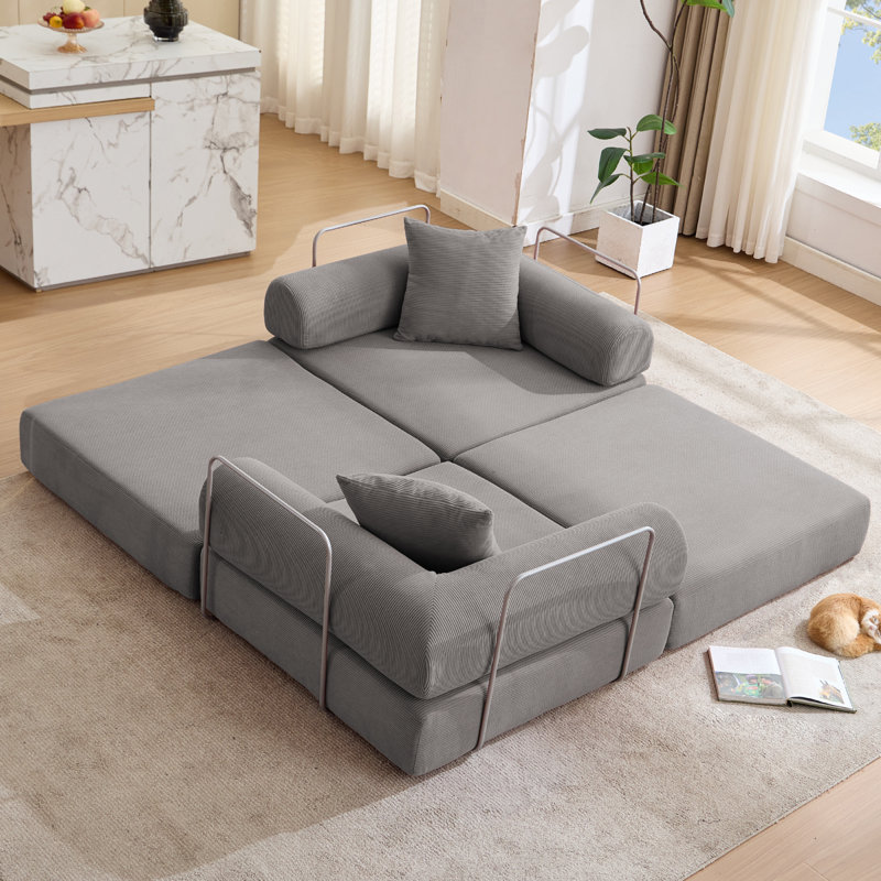Modular  Sofa Bed For Apartment,Convertible Sofa Bed,Fixed-Shape Frame & Removable Armrests,Folding Mattress Sofa For Small Spaces ,No Assembly ,Corduroy,Dark Gray
