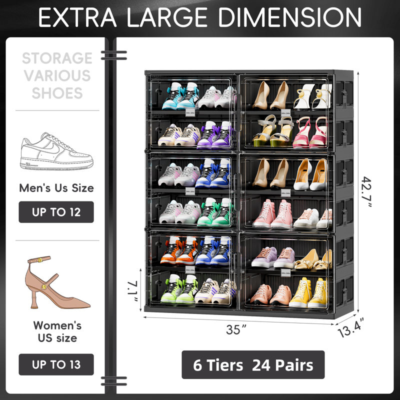 Range-chaussures pliable 6 niveaux, 24 paires, grande armoire à chaussures avec portes magnétiques, 6