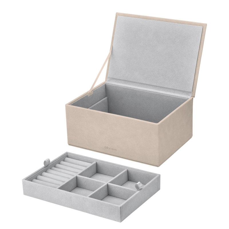 SAHLA Leather / Faux Leather Jewelry Box, Beige, 3.9"x8.7"x6.1"