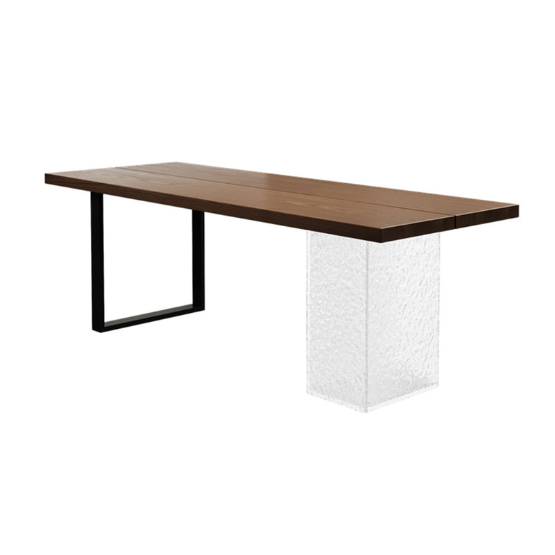 Noyer clair + noir + bois rectangulaire transparent + fer + bureau en acrylique, H 29,53 po x l 70,87 po x P 31,5 po