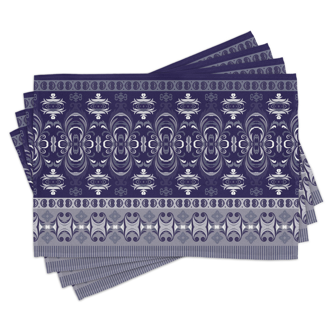 Platzdeckchen 4er Set, Floral Horizontal, Hellblau Dunkelblau