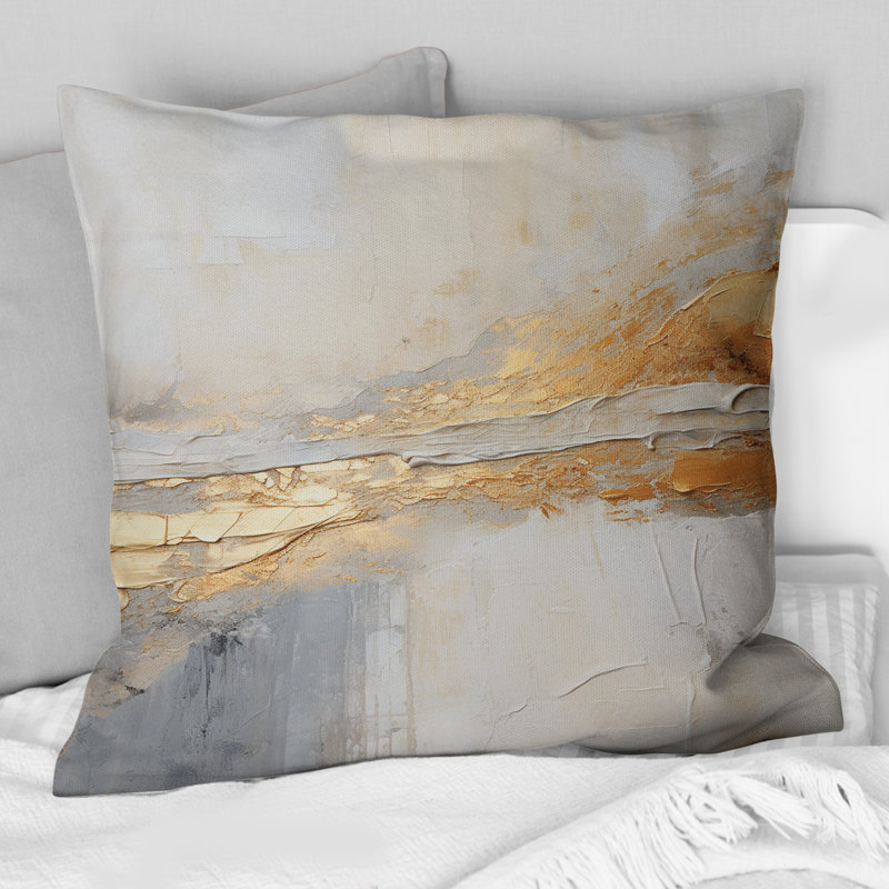 Coussin Golden and Beige Abstract Fusion I - Coastal Beach