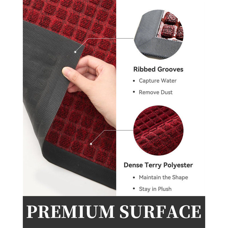 Tapis d'entrée / extérieur antidérapant durable, L 36 po x L 24 po, Rouge