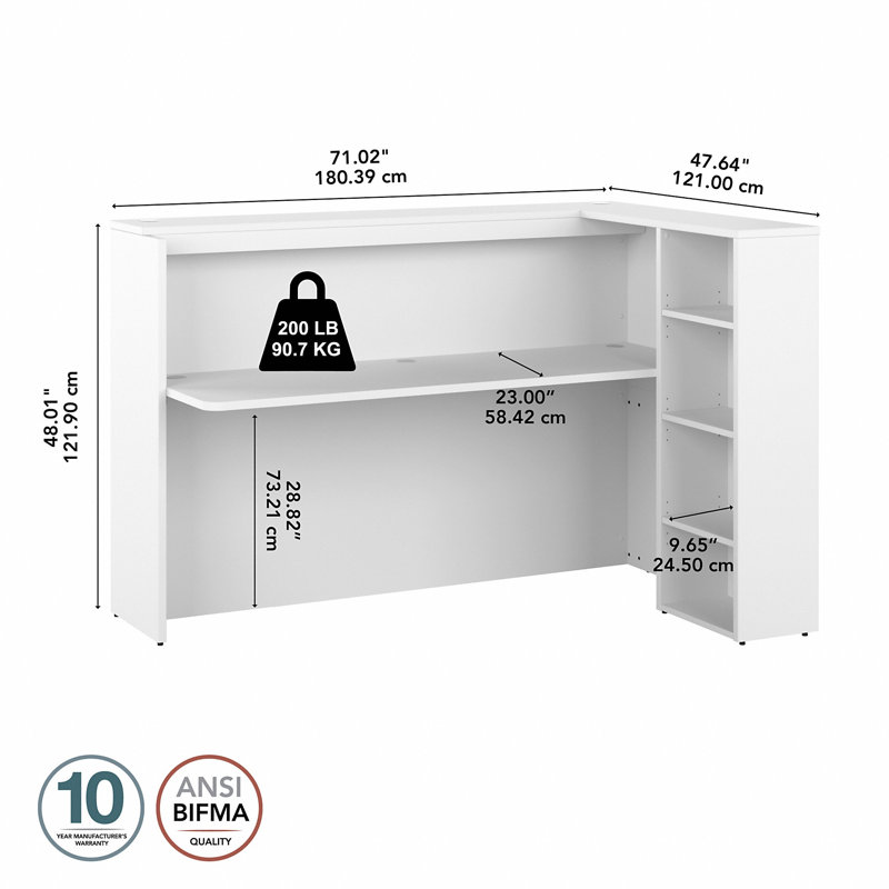 Bureau d'intimité avec tablettes Bush C, Blanc, L 72 po x P 48 po x H 48 po