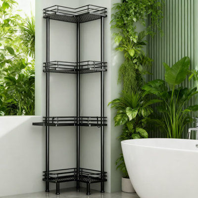 4-Tier Standing Shower Caddy Corner Organizer With Soap Holder And Hooks, Large Capacity Stainless Steel Bathroom Shelf For Bath And Shower Storage
