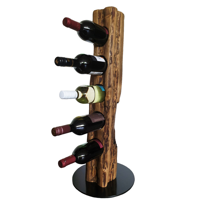 Belfry Kitchen - Rustic wine stand, wine rack, wine holder Made of solid wood; Made by hand For 5 bottles of wine; Height 78 Cm, Diameter 30 Cm; Driftwood look; Country style; Decorative unique specimen