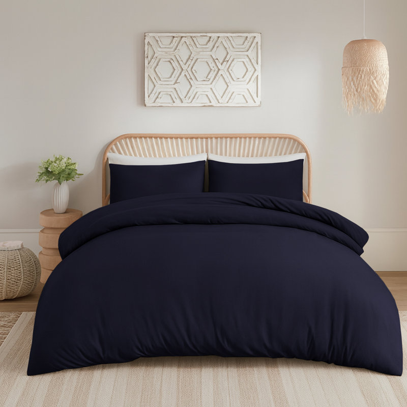 Aspire Homeware Hotel Quality 3 Piece Dyed Duvet Bedding Set with Pillowcases for Soft and Elegant Sleep, Navy