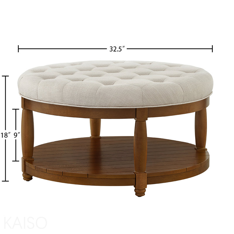 Grande table basse ronde avec repose-pieds capitonnée et rangement en bois - ivoire, Ivory