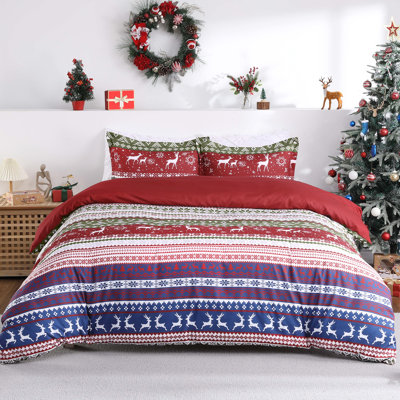 Ensemble de housse de couette de Noël, literie festive avec taies d'oreiller, tissu doux et infroissable respirant pour le décor de la chambre à coucher, très grand