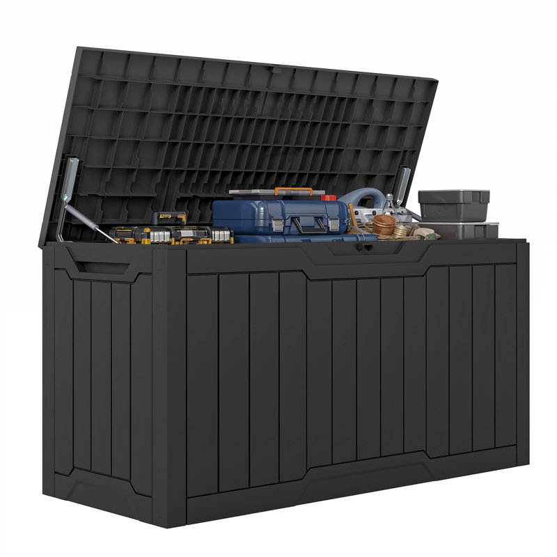 Balconera Water Resistant Resin Lockable Deck Box, Black, 100