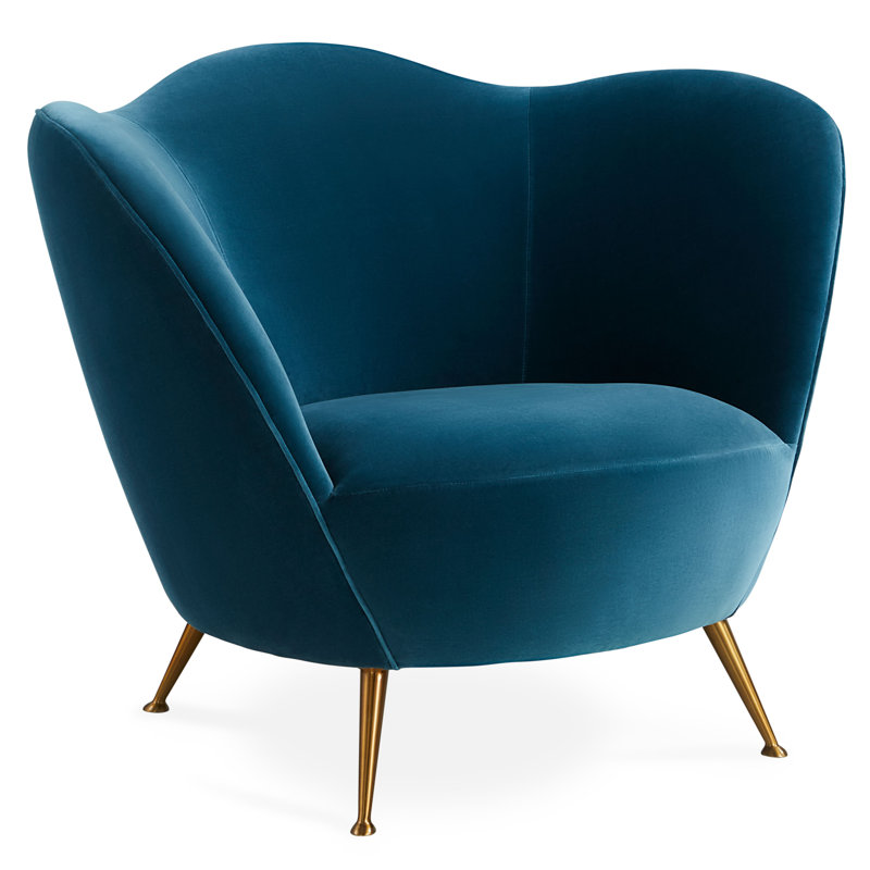 Teal Velvet Ripple Barrel Chair with Metal Legs