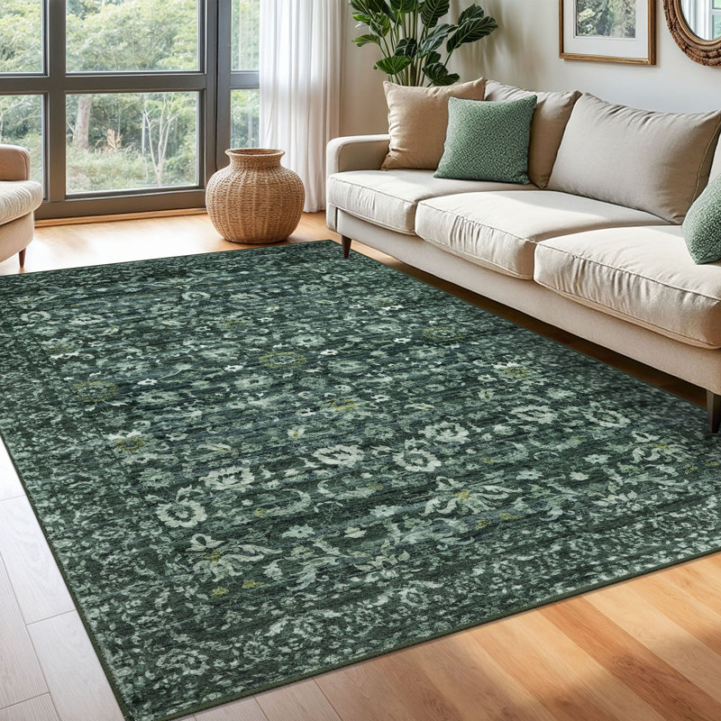 Tapis vert antidérapant lavable à la machine, Rectangle 6 pi x 9 pi, Dark Green