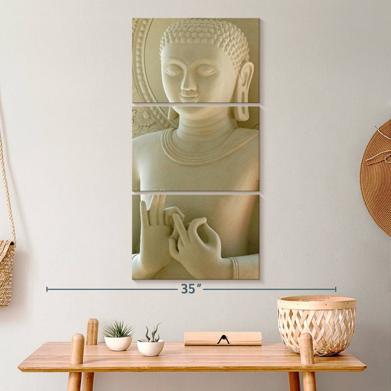 Bouddha calcaire 3 pièces, H 32 po x l 15 po x P 1,25 po