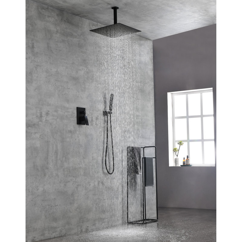 Ceiling Mounted Shower System With Handheld And 16" Head - Brushed Nickel, Brass Nickel Head, Handheld,, Brushed Nickel