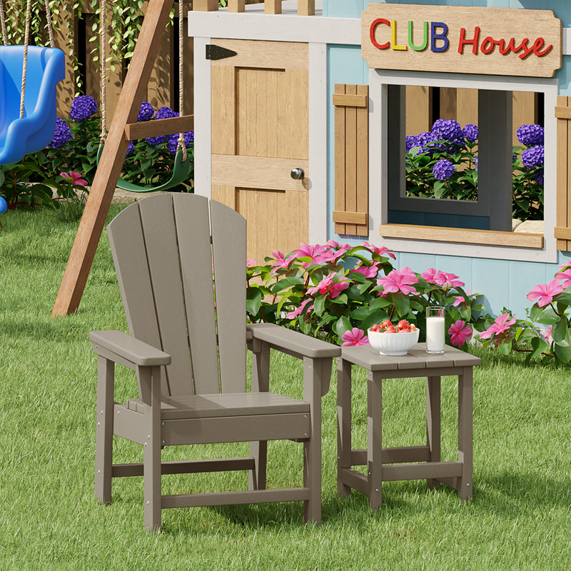 Laguna Kids Outdoor Poly Adirondack Chair With Side Table, Tan