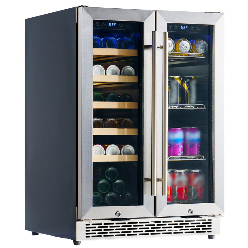 24" Dual Zone Beverage Refrigerator – Glass Door Wine & Beer Cooler, Holds 20 Bottles & 78 Cans, Built-In or Freestanding for Kitchen, Bar, Office, 34–64℉, 41-68℉