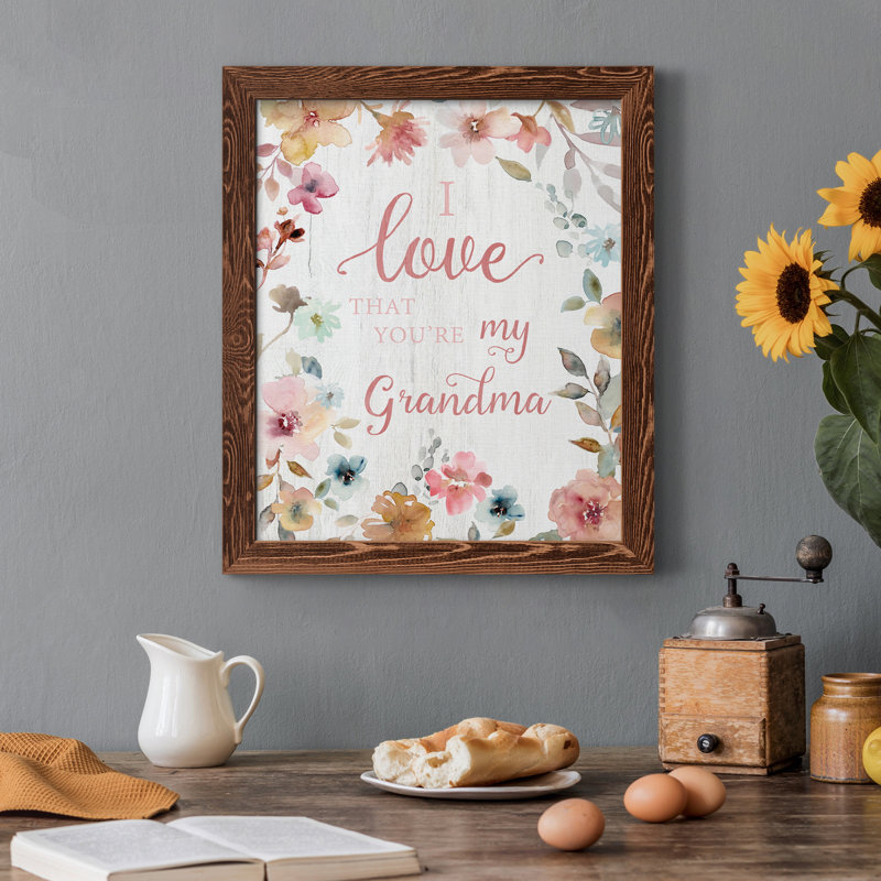 «Love Grandma», art textuel sur toile, H 37,5 po x l 27,5 po x P 1,5 po, Érable