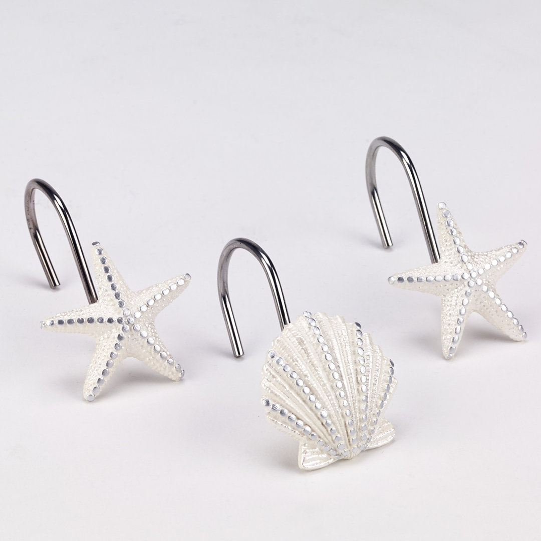 Sequin Shells Bath Shower Curtain Hooks (Set of 12) Avanti Linens