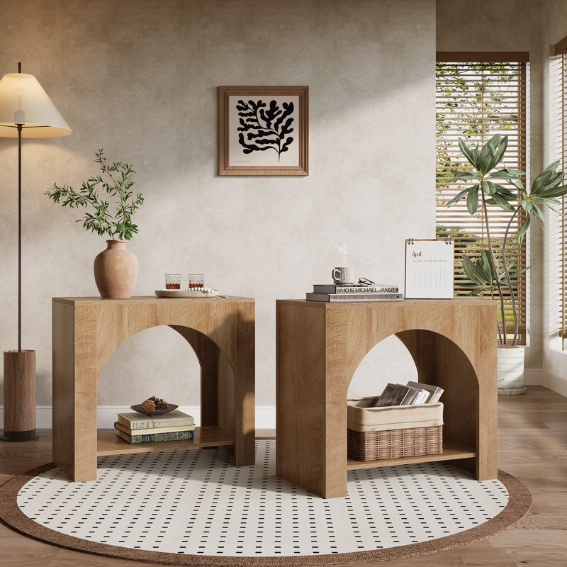 Set Of 2 Farmhouse End Table With Storage Shelf