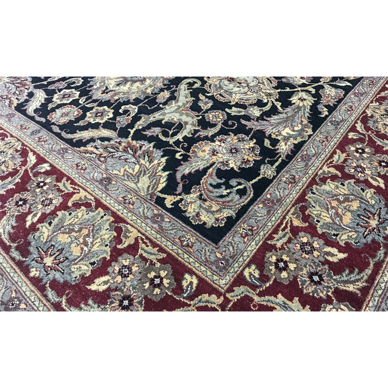 Hand-Knotted High-Quality Black and Red Area Rug