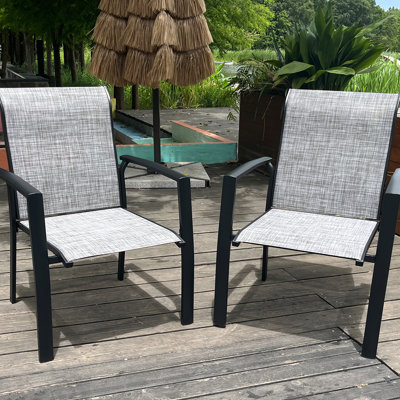All - Weather Outdoor Dining Chairs Of 2, Black Metal Frame, Breathable Back And Seat, Stackable For Patio, Garden Or Poolsides, 22.1"L X 25.2"W 36"H, 400 Lbs Capacity Patio Chairs, , Indoor/Outdoor