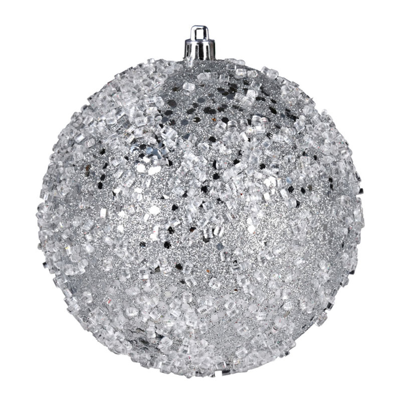 Ornement boule scintillante, Argent, H 4 po x l 4 po x P 4 po, 6