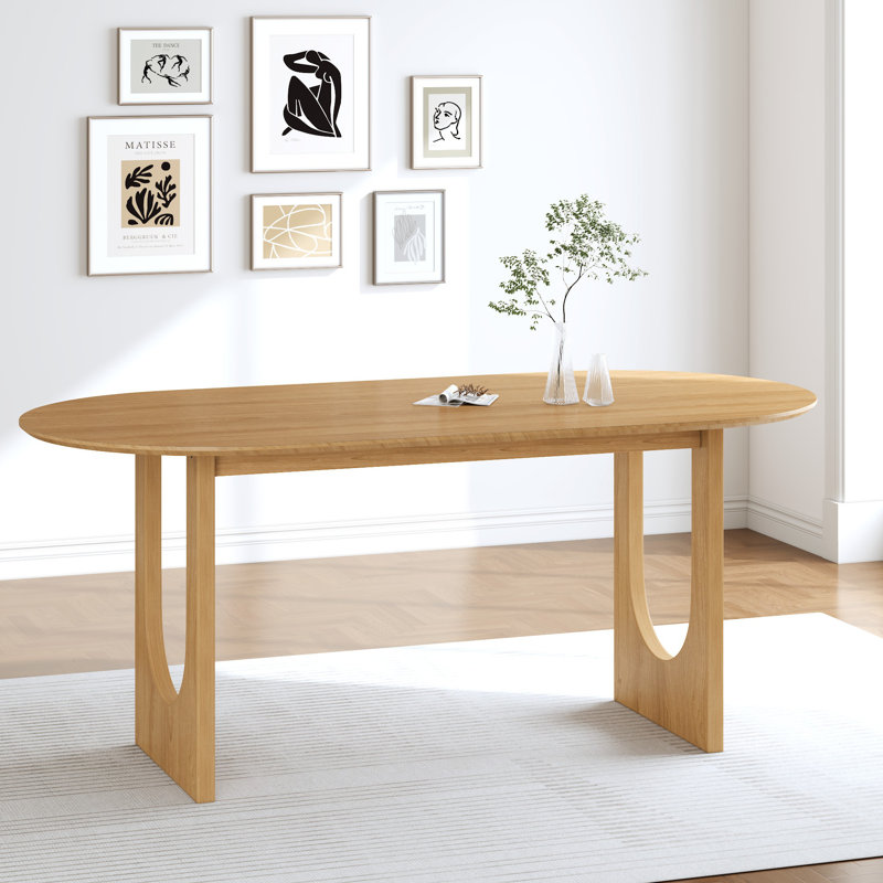 Oval Wood Double Pedestal Dining Table, 30"H x 79"L x 40"W, Natural Wood