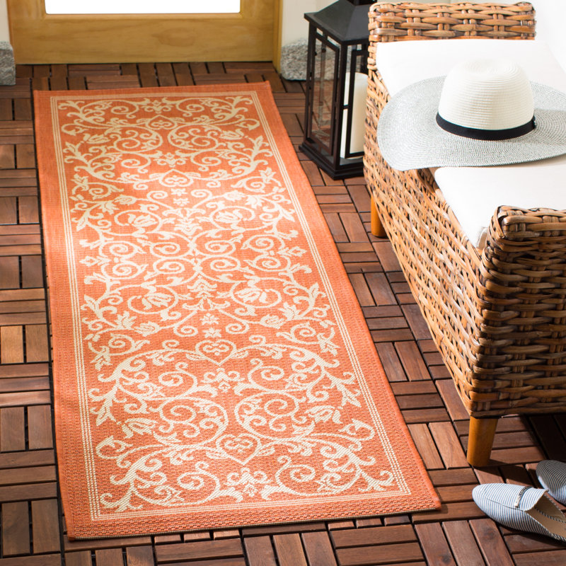 Arneshia Floral Terracotta/Natural Area Indoor/Outdoor Area Rug, Runner 2'3" x 10'