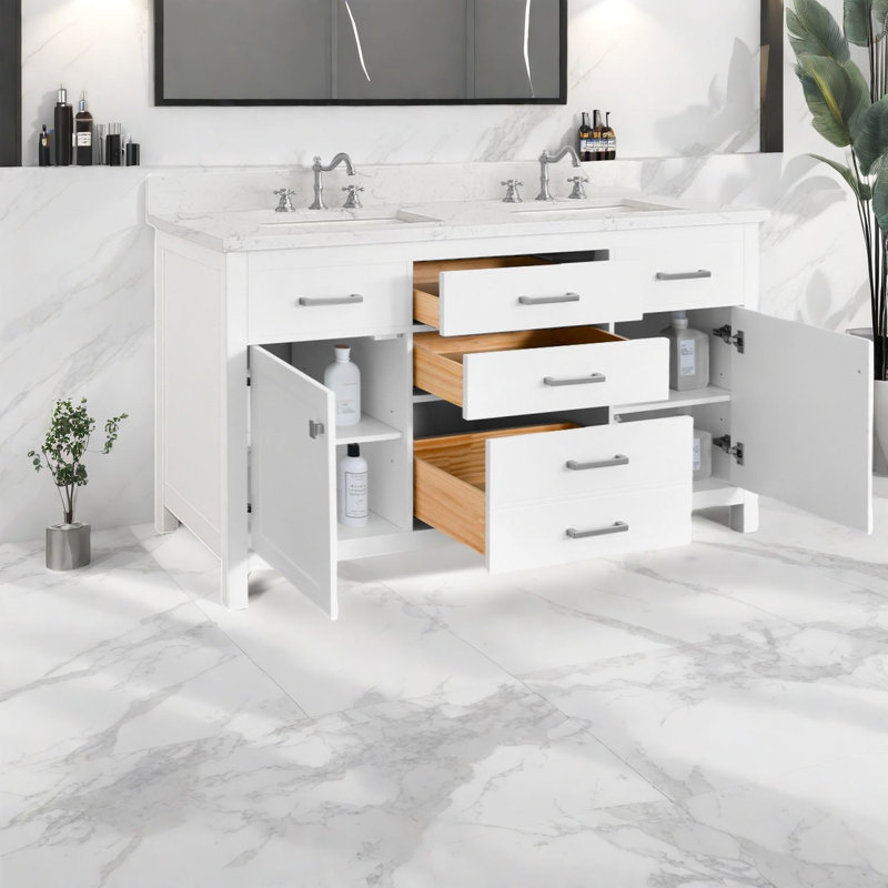 Meuble-lavabo moderne en bois massif avec lavabo, armoire de 60 pouces