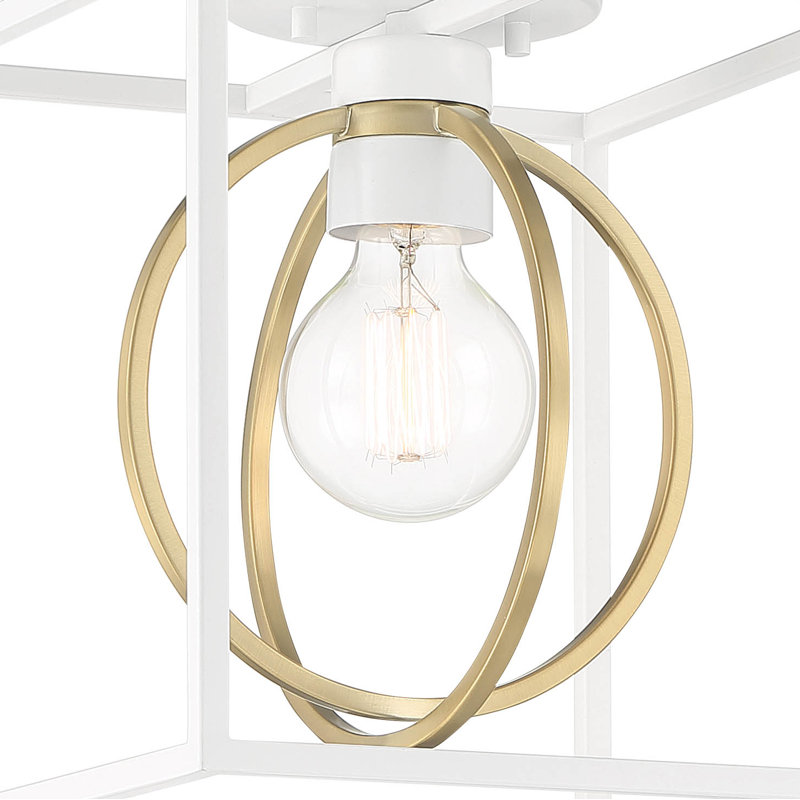 Semi Flush Mount, Matte White/Gold